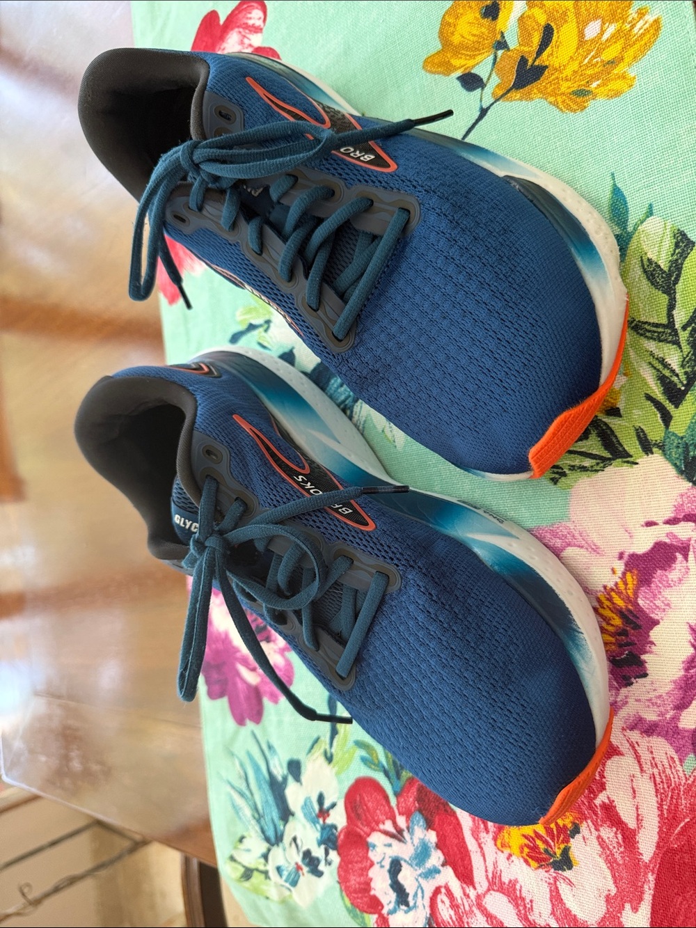 Brooks Men's Blue Glycerin Athletic Sneakers with Orange Accents